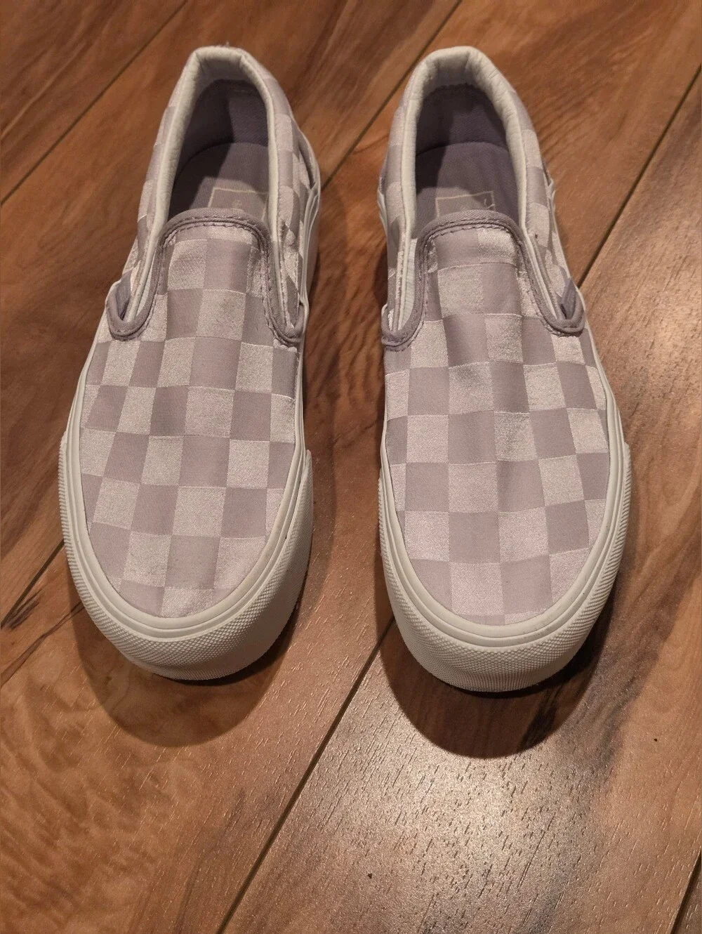 Vans Classic Slip-On Stackform Checkerboard Shoe- Women 6.5 Purple And White
